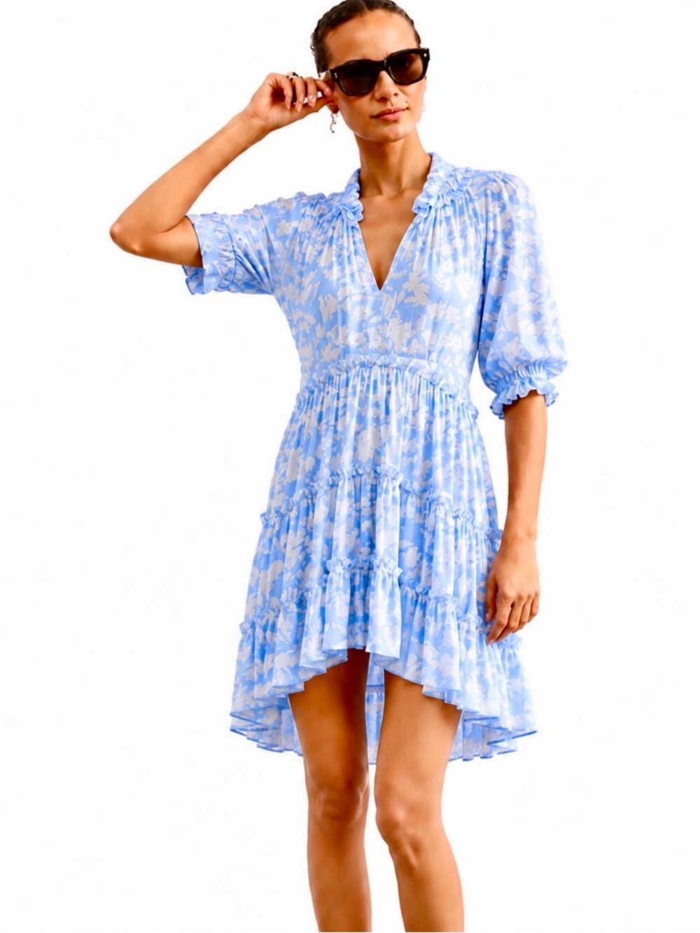 NWOT MISA Lightweight Nita Mini Dress Blue & White Floral Size XS